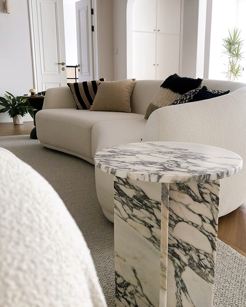 Natural Marble Cross Base Round Side Table