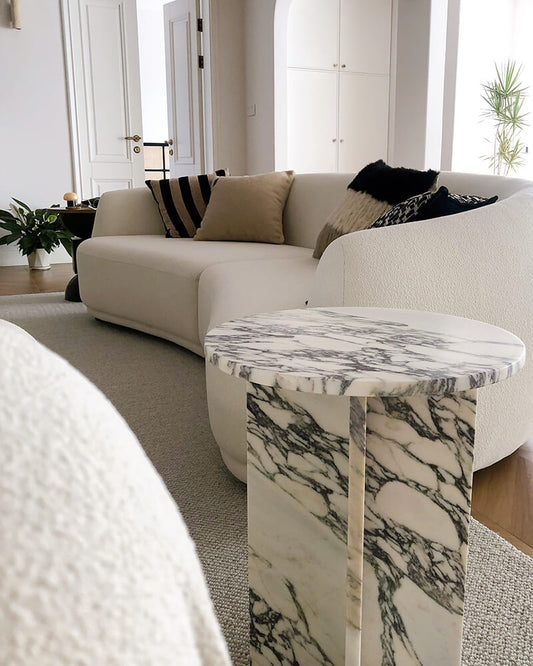 Natural Marble Cross Base Round Side Table