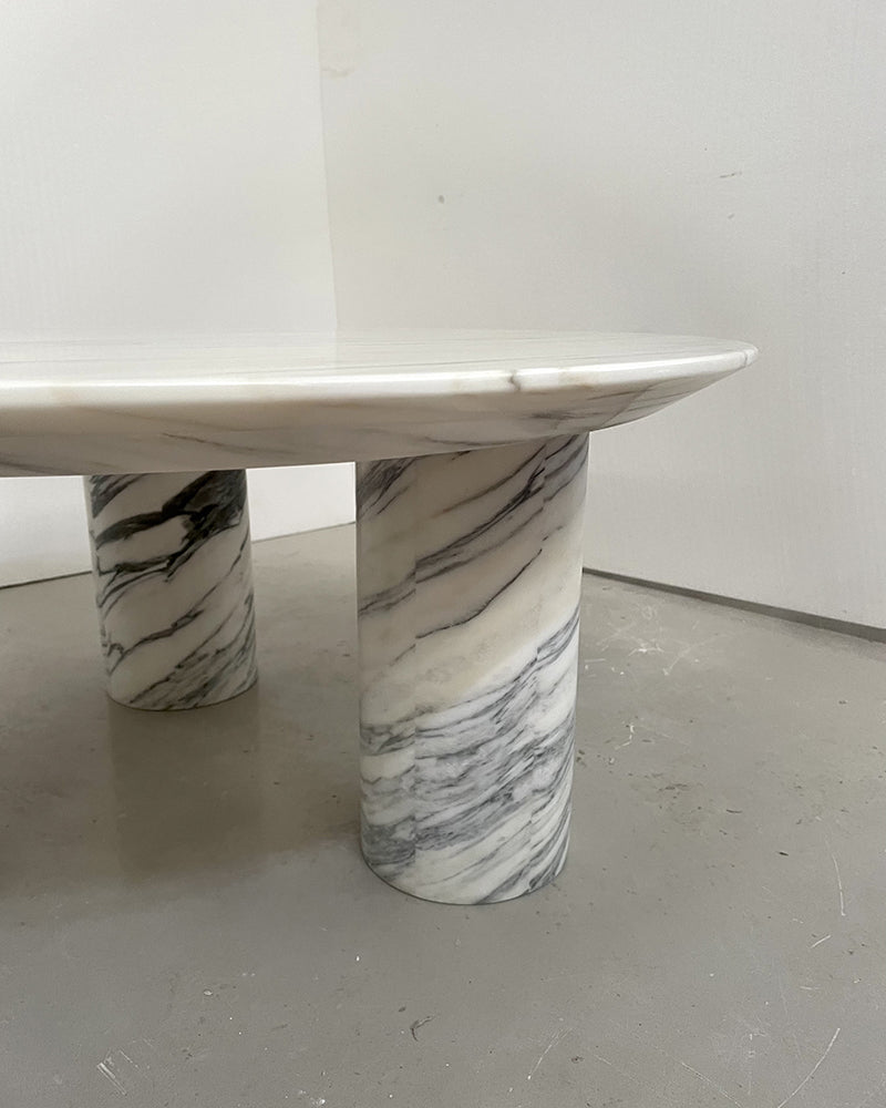 Arabescato Marble Round Coffee Table - Cylinder Base