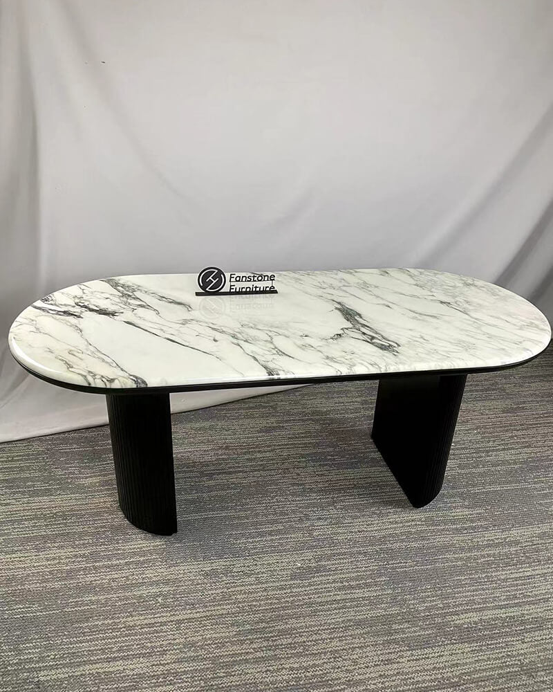 calacatta viola marble top dining table - wooden base