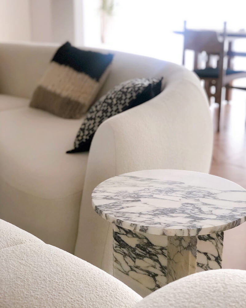 Natural Marble Cross Base Round Side Table