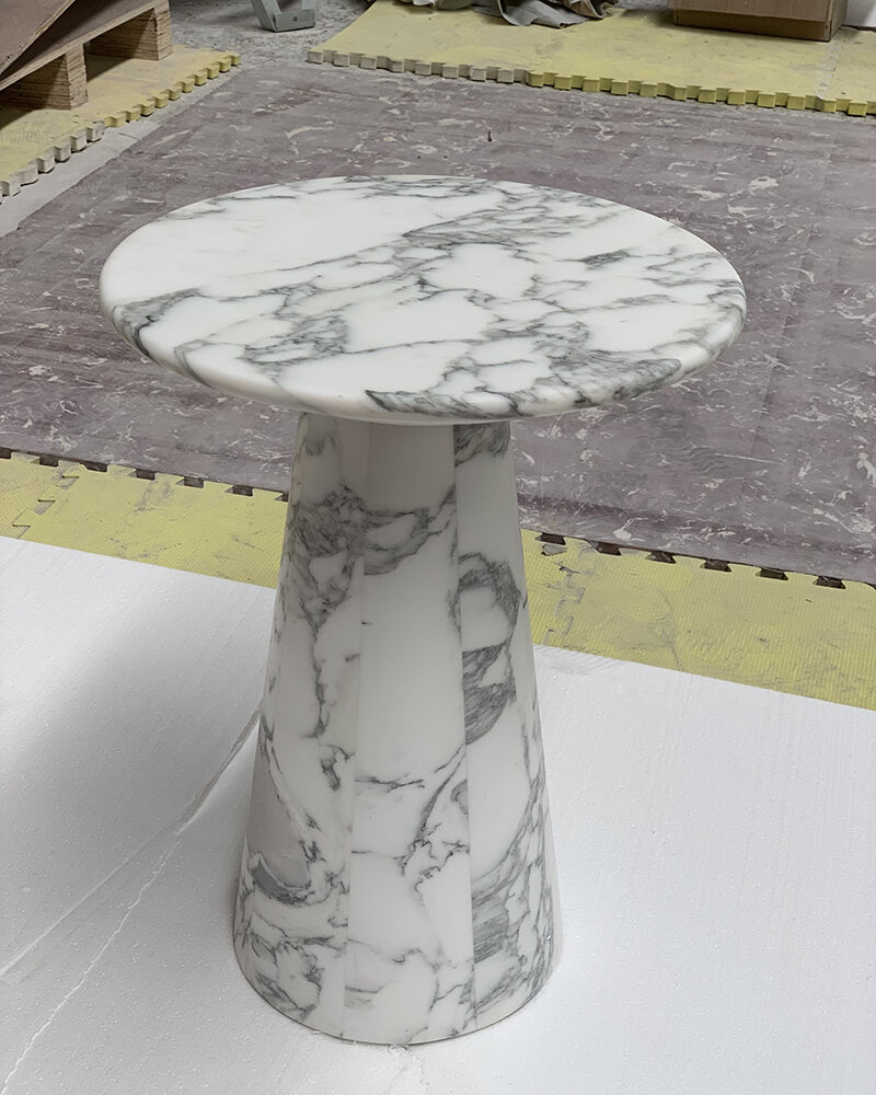 Arabescato Marble Matte Tapered Base Side Table
