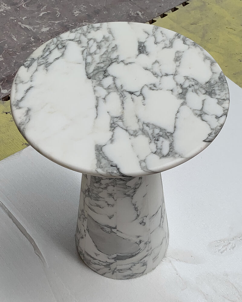 Arabescato Marble Matte Tapered Base Side Table