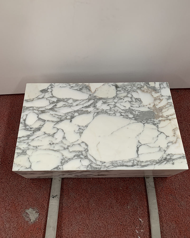 Arabescato Marble Rectangle Plinth Coffee Table | Ready to Ship