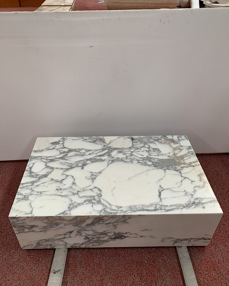 Arabescato Marble Rectangle Plinth Coffee Table | Ready to Ship