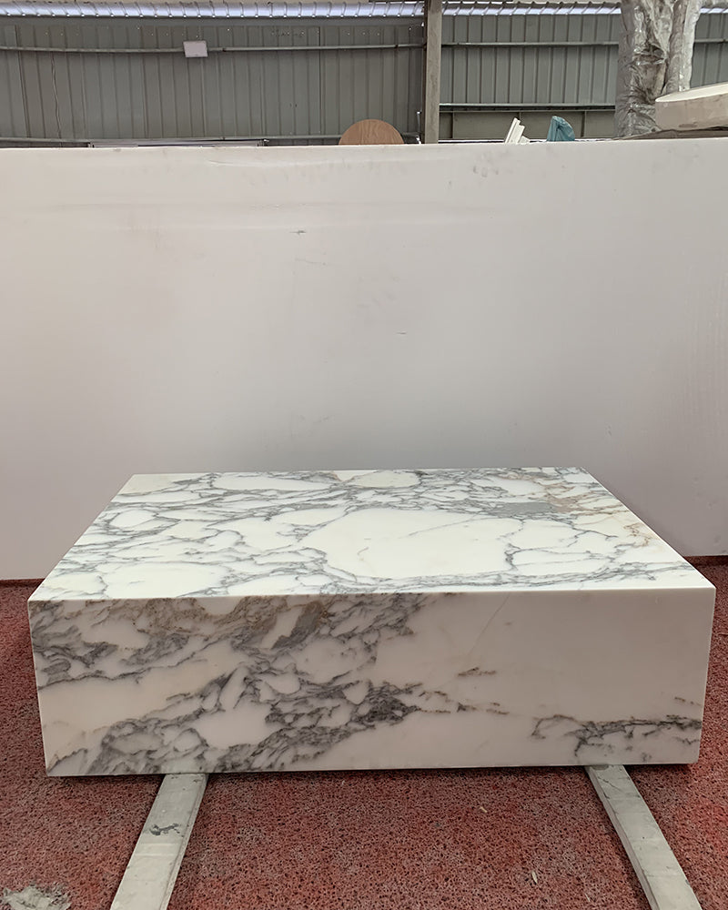 Arabescato Marble Rectangle Plinth Coffee Table | Ready to Ship