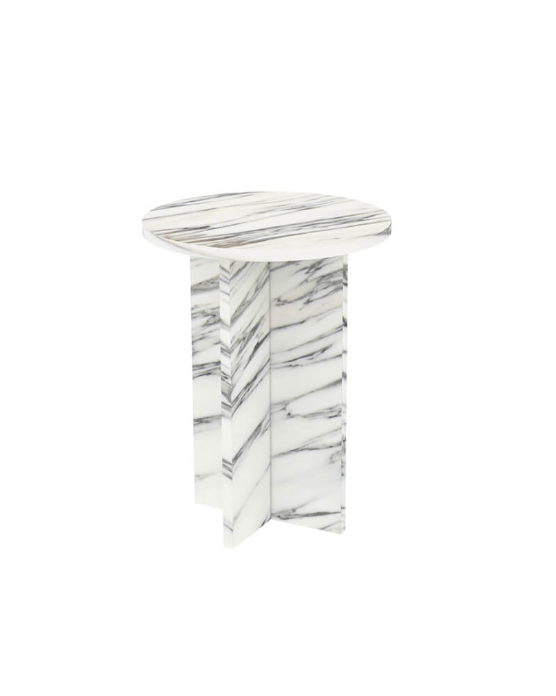 Natural Marble Cross Base Round Side Table