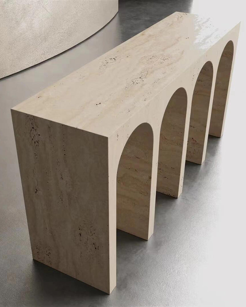 Beige Travertine Arched Console Table