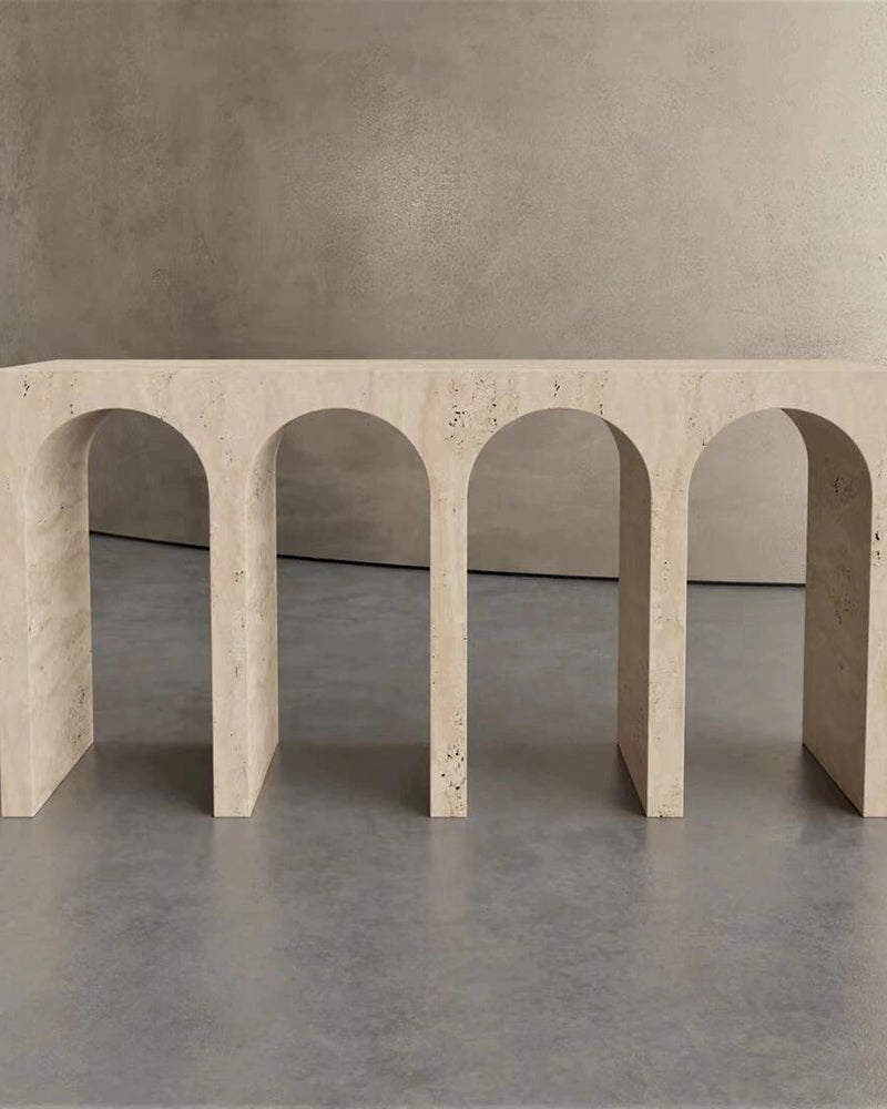 Beige Travertine Arched Console Table