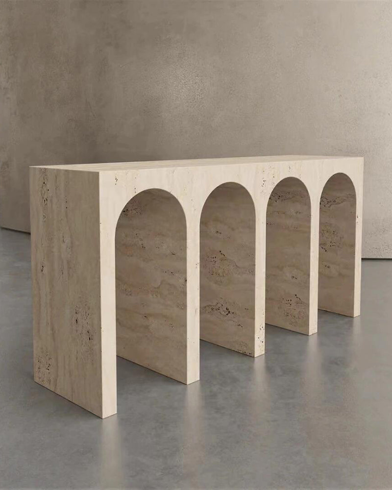 Beige Travertine Arched Console Table