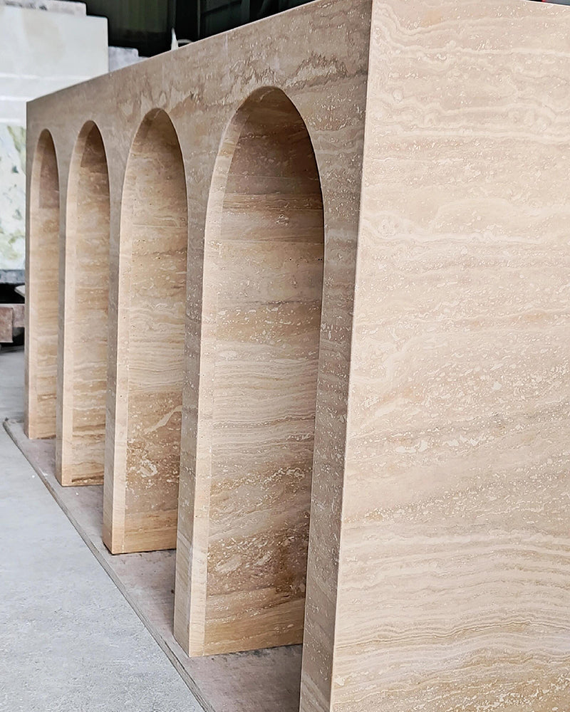 Beige Travertine Arched Console Table
