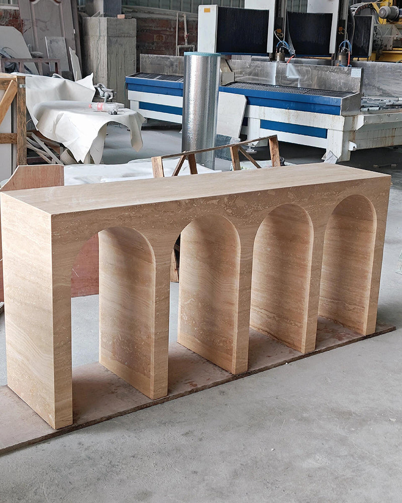 Beige Travertine Arched Console Table