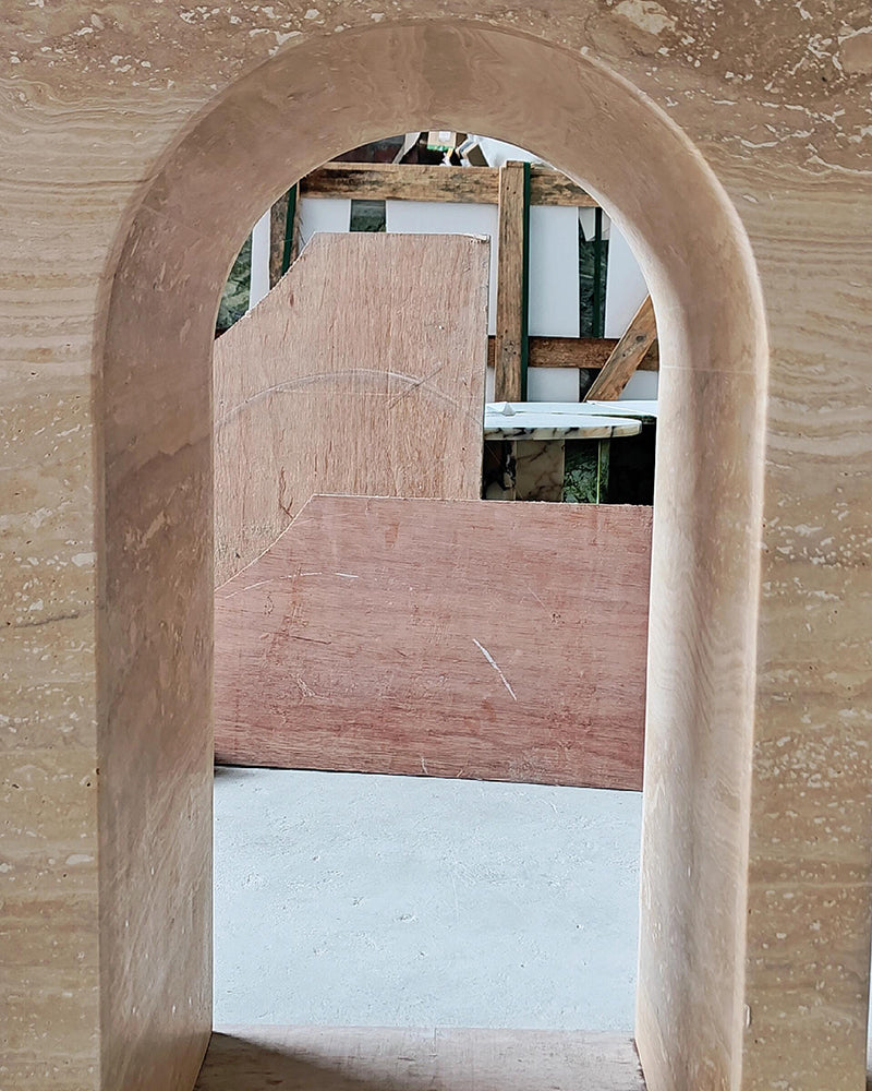 Beige Travertine Arched Console Table