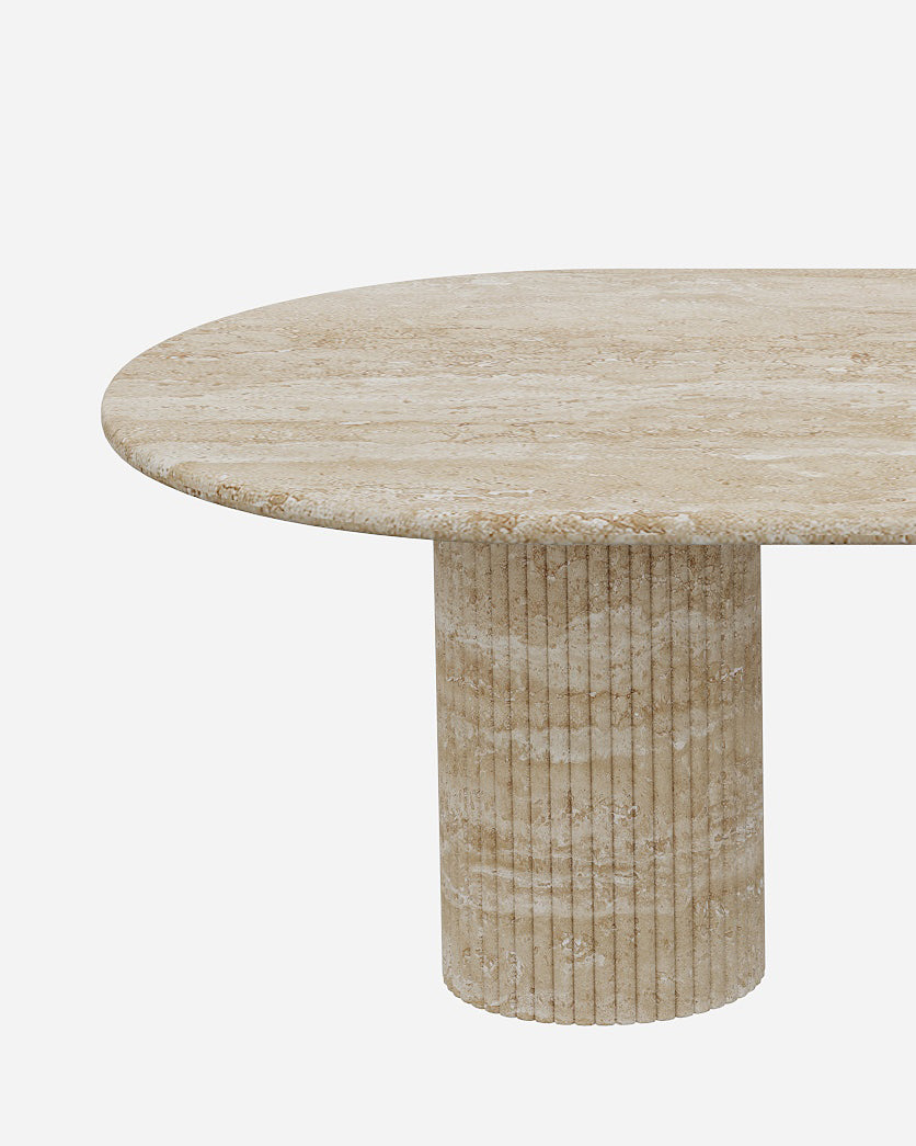Beige Travertine Dining Table with Petal Base