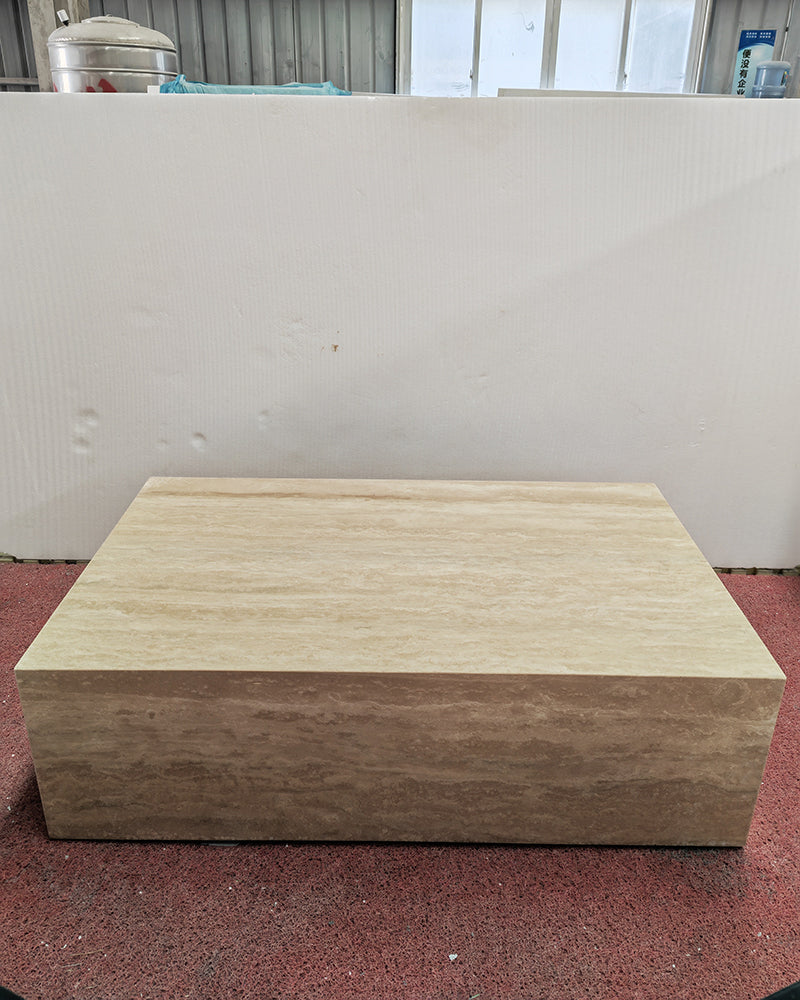 Beige Travertine Marble Rectangle Plinth Coffee Table