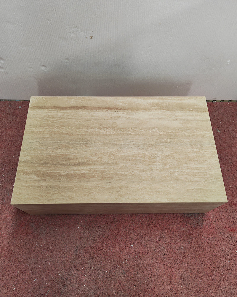 Beige Travertine Marble Rectangle Plinth Coffee Table