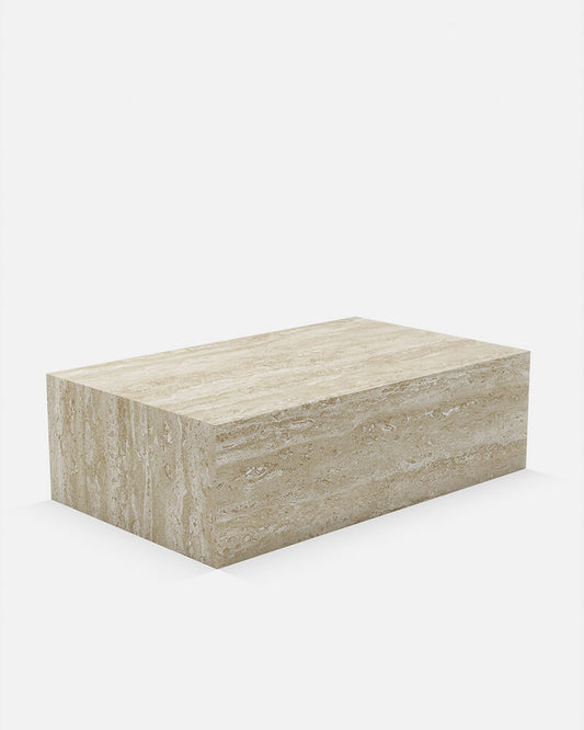 Beige Travertine Marble Rectangle Plinth Coffee Table