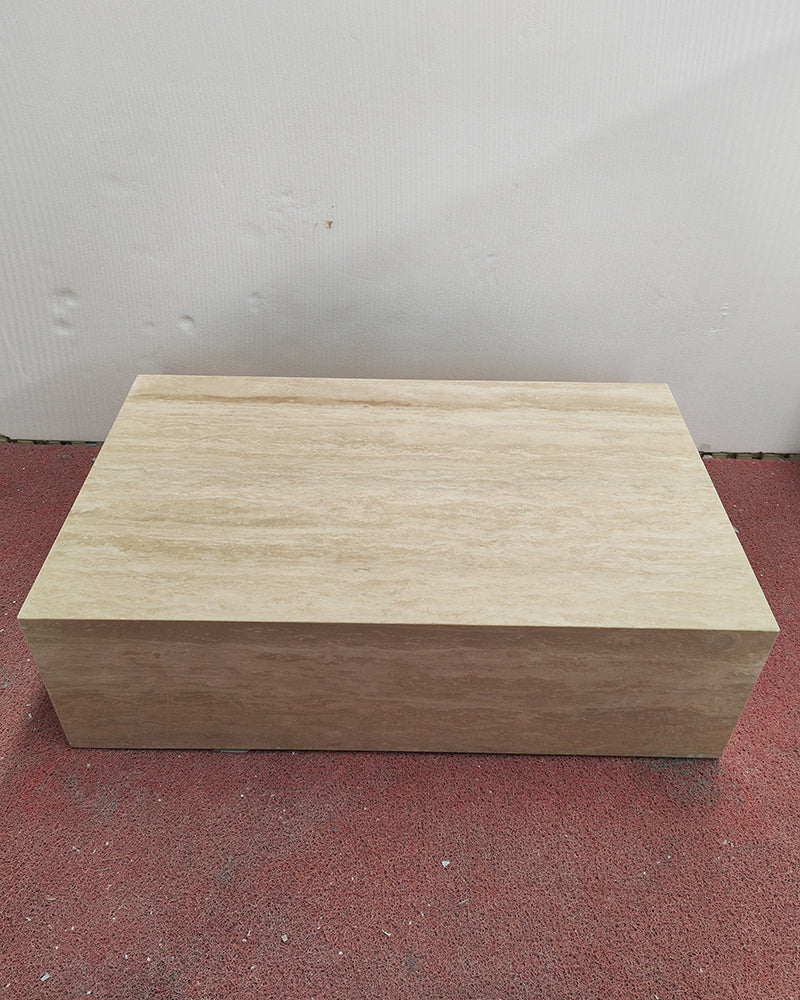 Beige Travertine Marble Rectangle Plinth Coffee Table