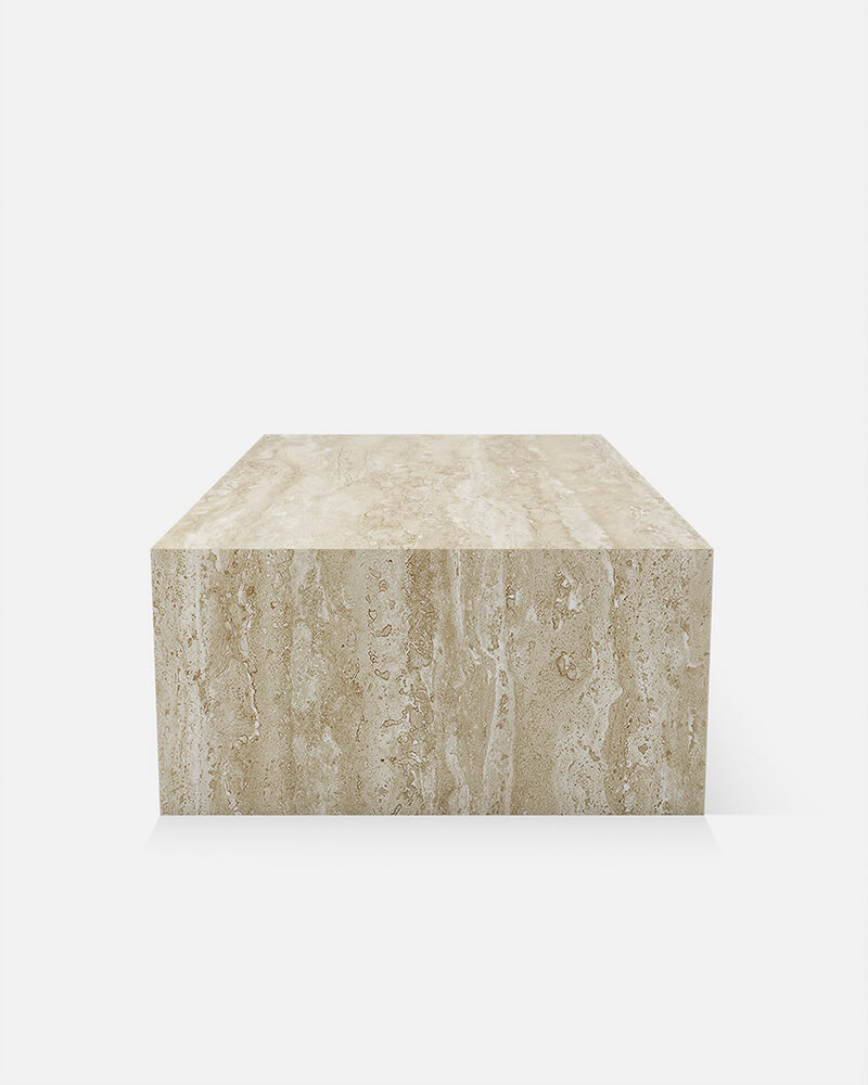 Beige Travertine Marble Rectangle Plinth Coffee Table