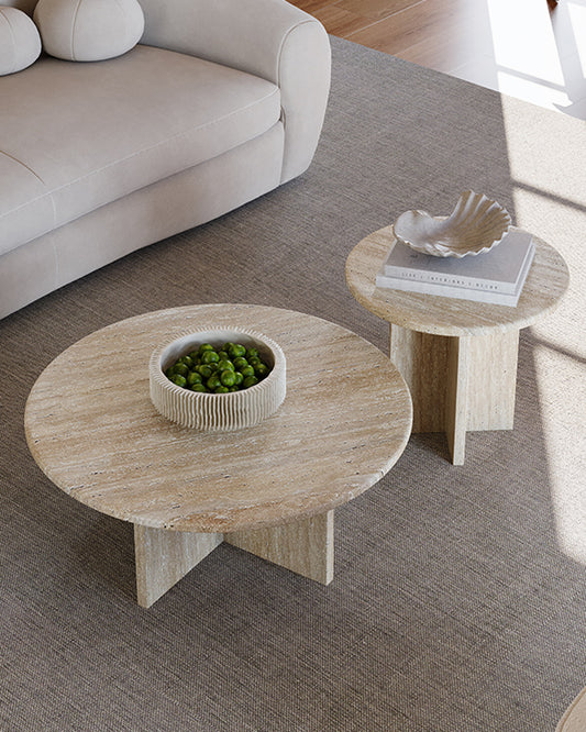 Travertine Round Coffee Table Set