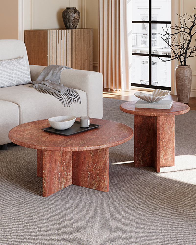 Travertine Round Coffee Table Set