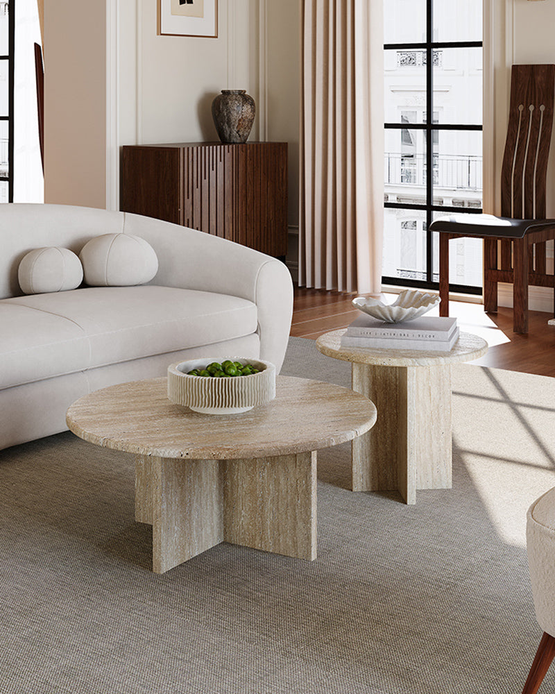 Travertine Round Coffee Table Set