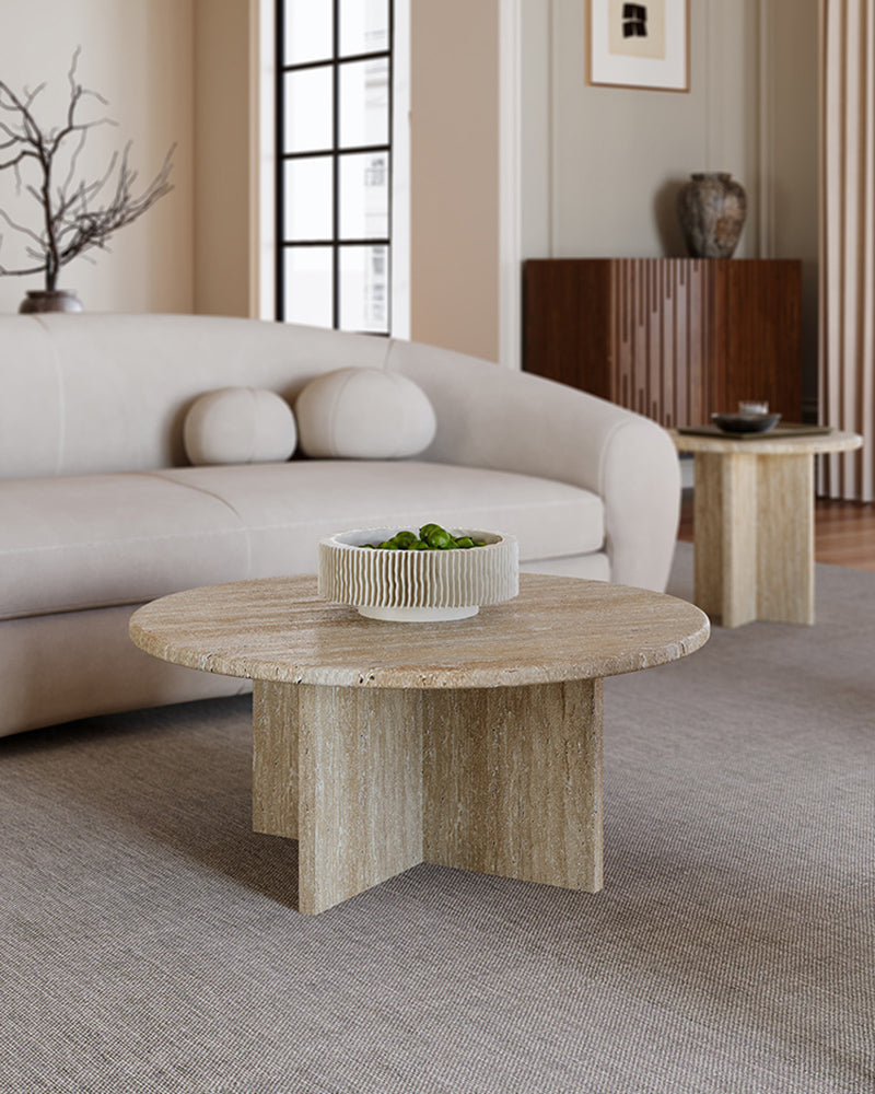 Travertine Round Coffee Table Set