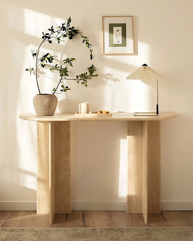 Beige Travertine Simple Console Table