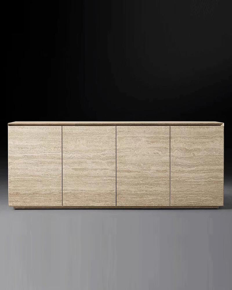 Beige Travertine Travertine Plinth 4-Door Media Console