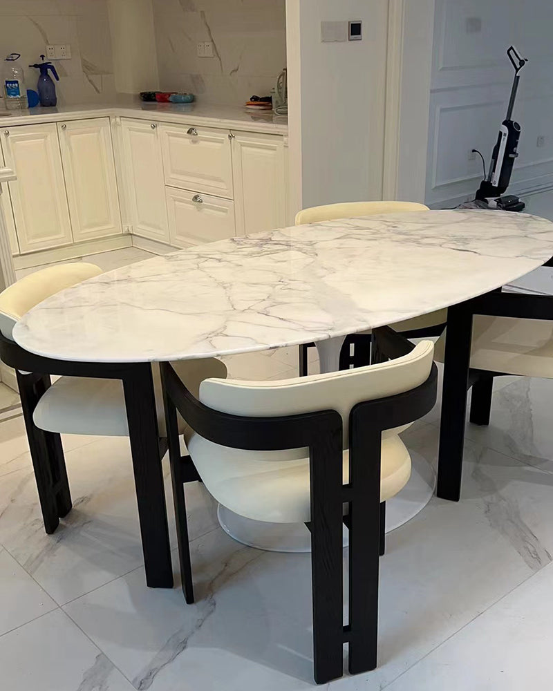 Banico Statuario Venato Marble Tulip Oval Dining Table