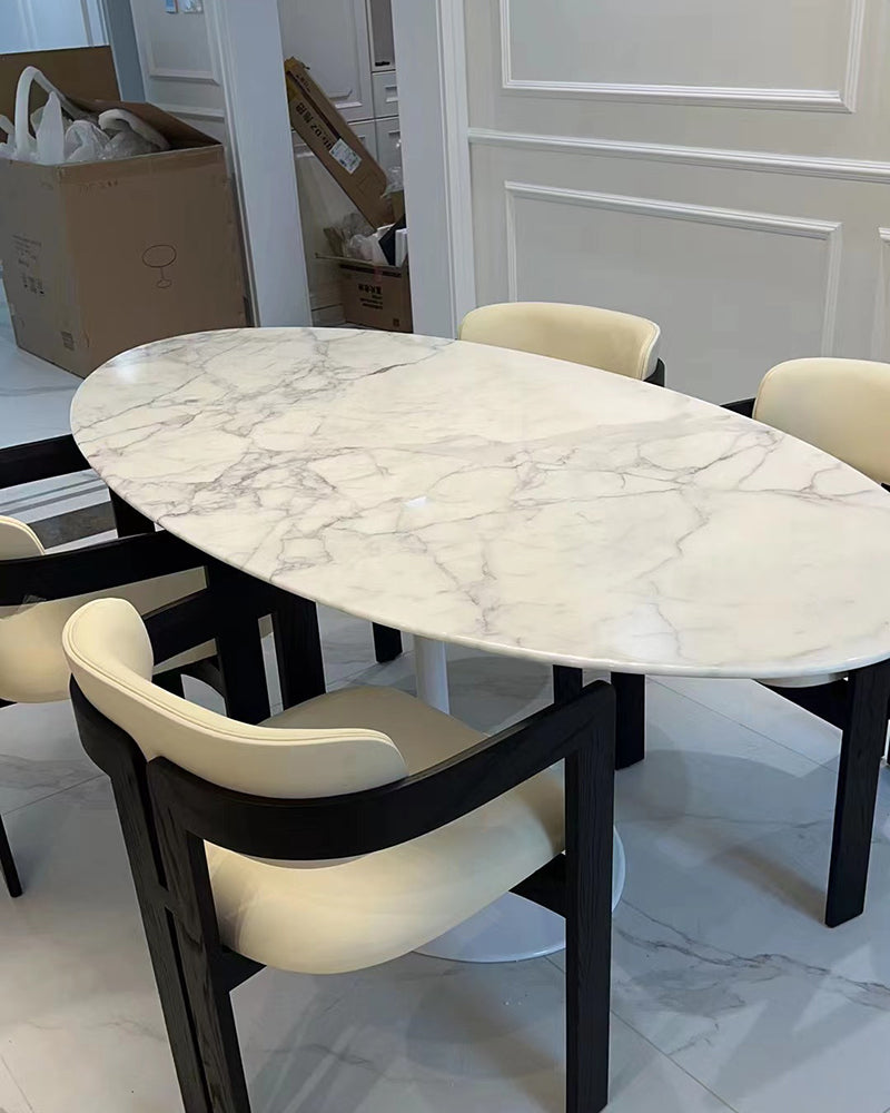 Banico Statuario Venato Marble Tulip Oval Dining Table