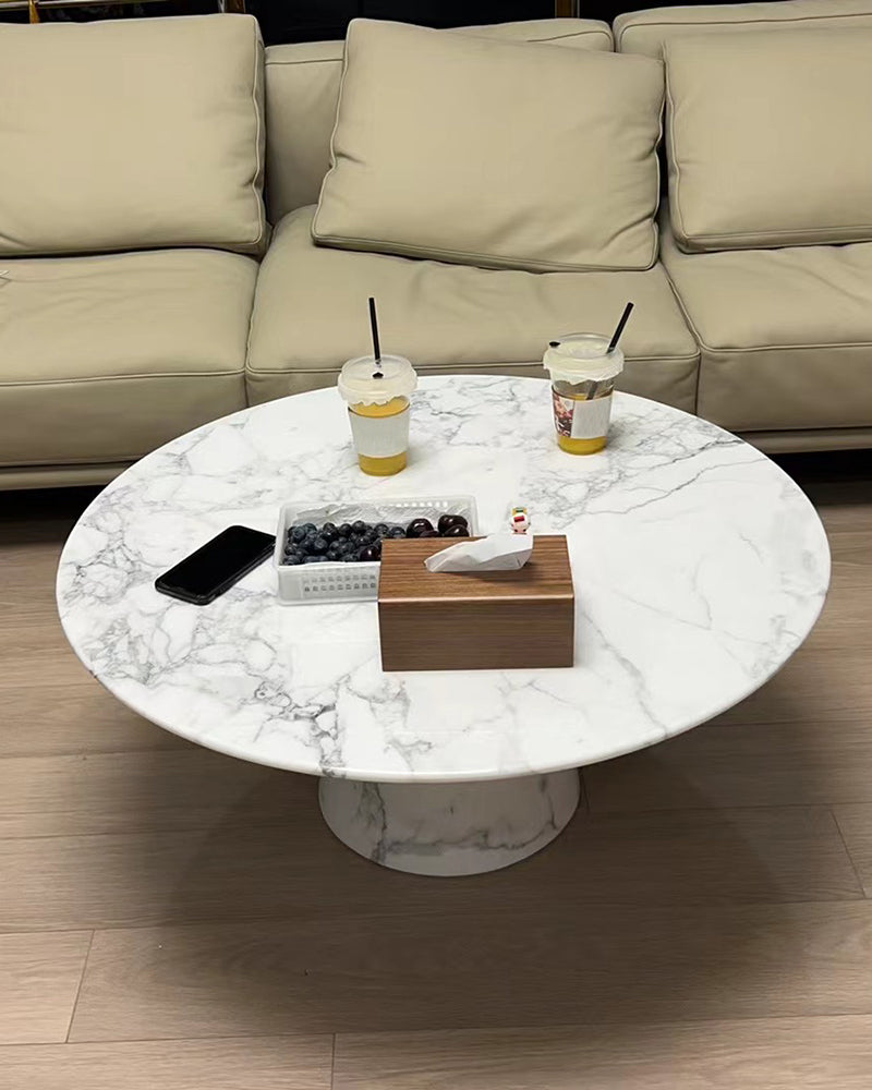 Bianco Statuario Venato Marble Coffee Table - Conical Base