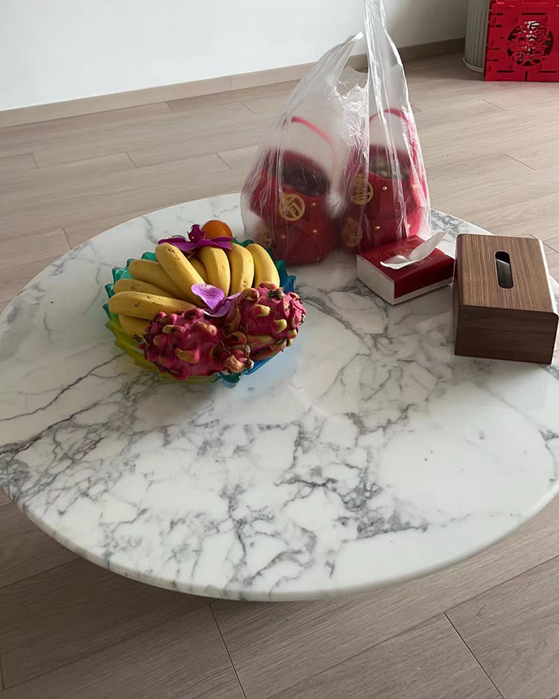 Bianco Statuario Venato Marble Coffee Table - Conical Base