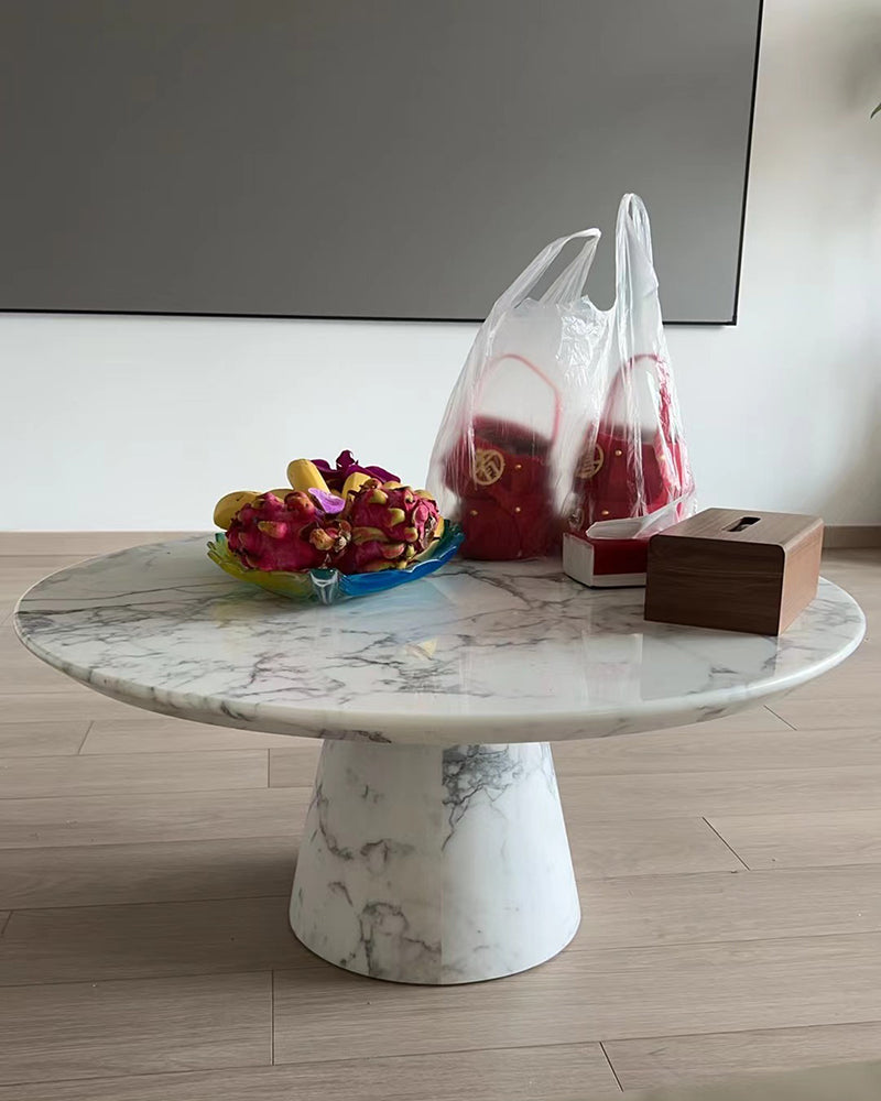 Bianco Statuario Venato Marble Coffee Table - Conical Base