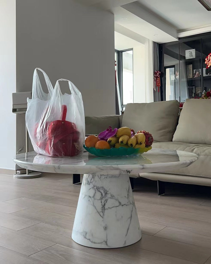 Bianco Statuario Venato Marble Coffee Table - Conical Base