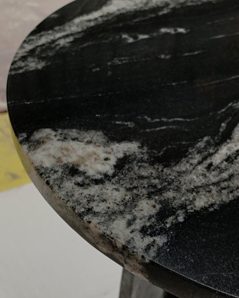 Black Marble Cross Base Round Side Table