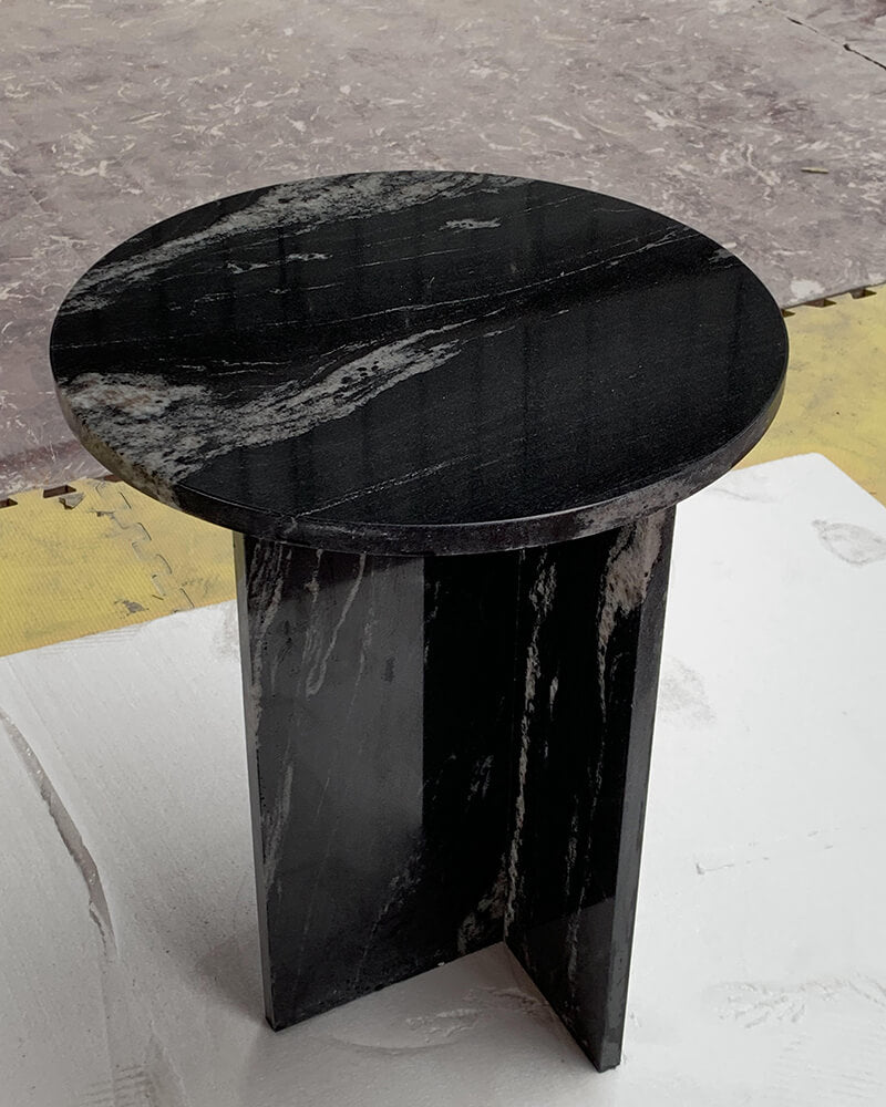 Black Marble Cross Base Round Side Table