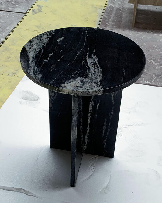 Black Marble Cross Base Round Side Table