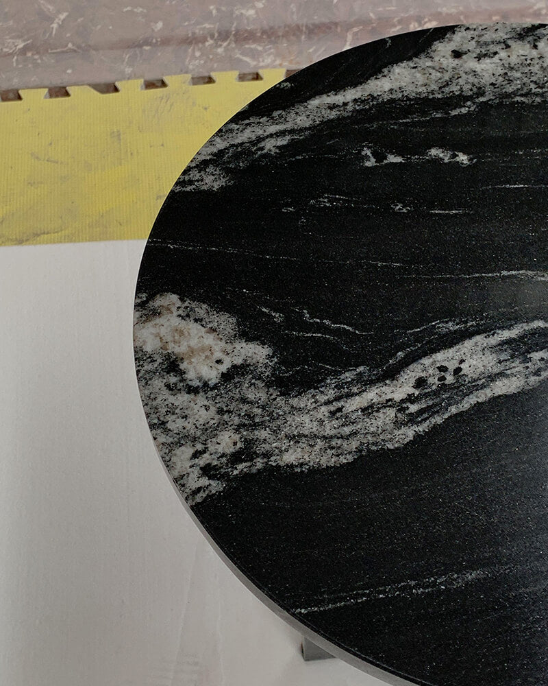 Black Marble Cross Base Round Side Table