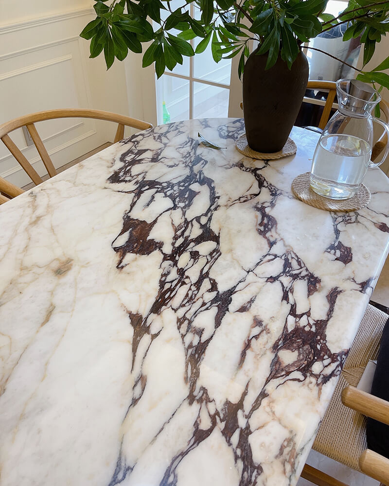 Calacatta Viola Marble Dining Table - Semi-cyl Base