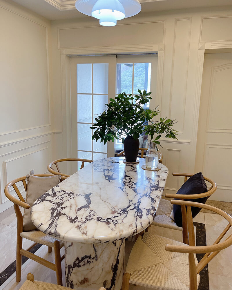 Calacatta Viola Marble Dining Table - Semi-cyl Base