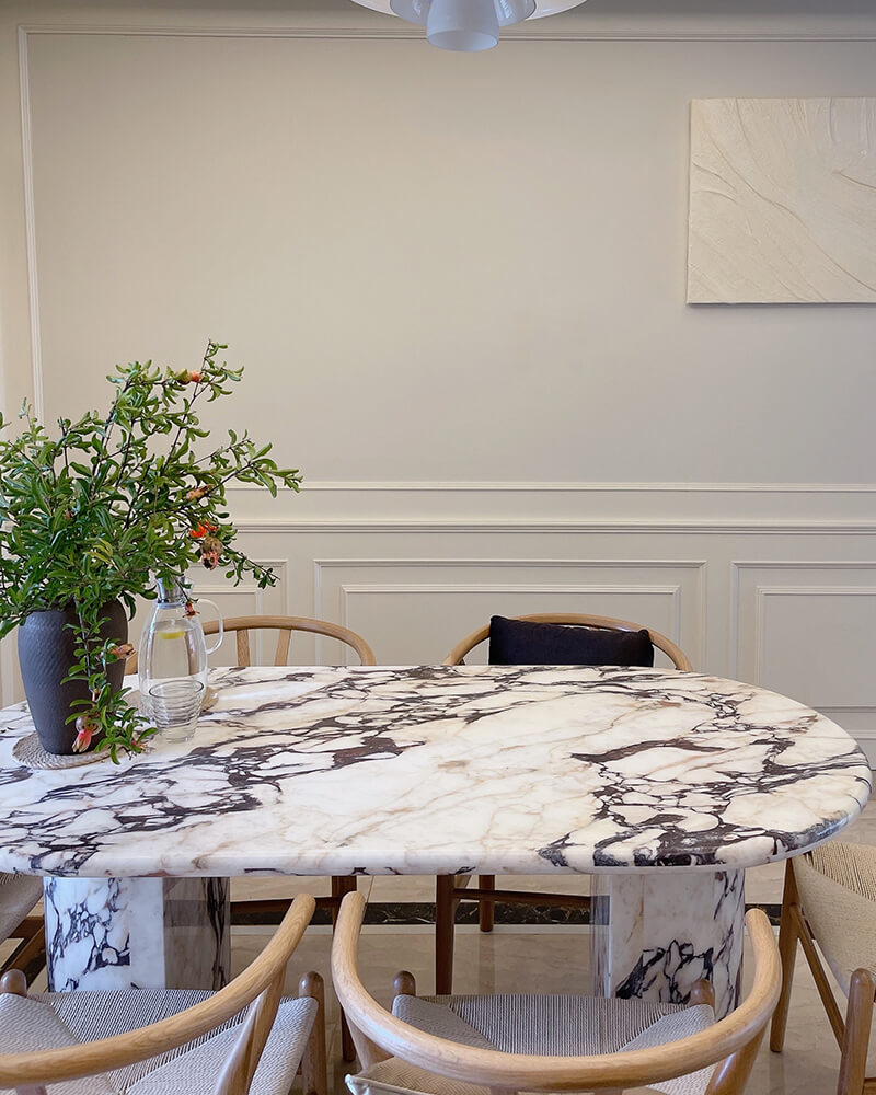 Calacatta Viola Marble Dining Table - Semi-cyl Base