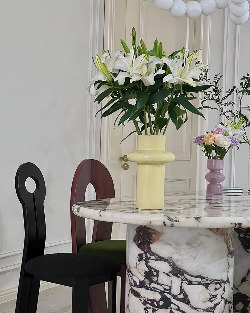 Calacatta Viola Marble Dining Table - Semi-cyl Base