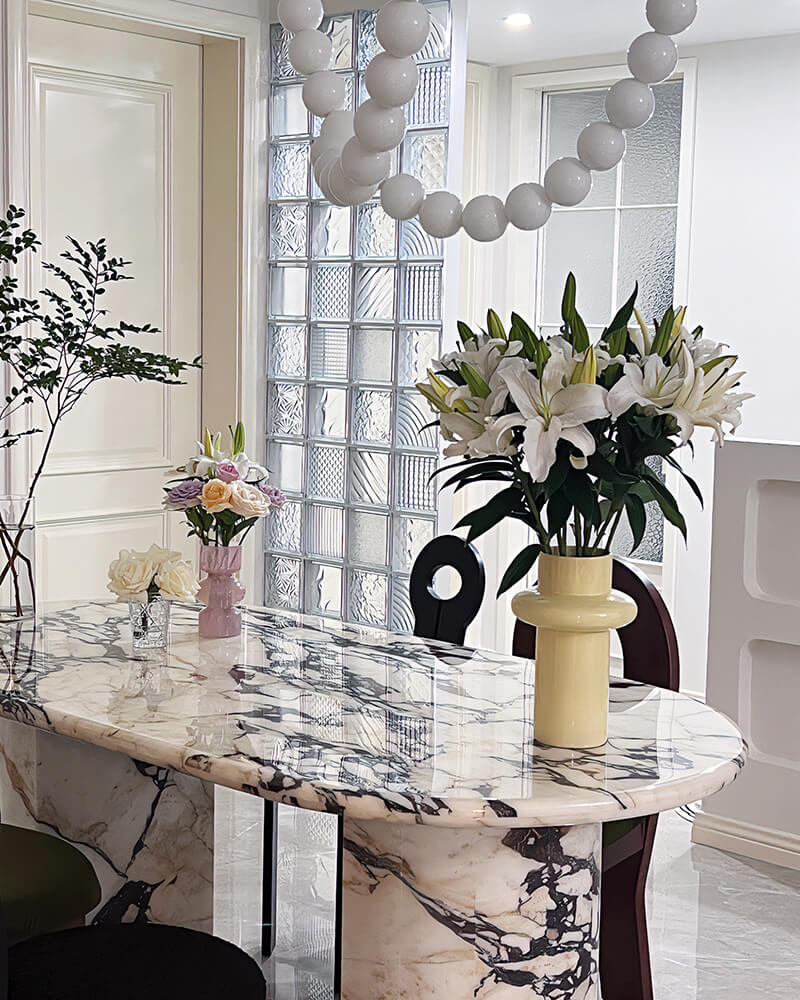 Calacatta Viola Marble Dining Table - Semi-cyl Base