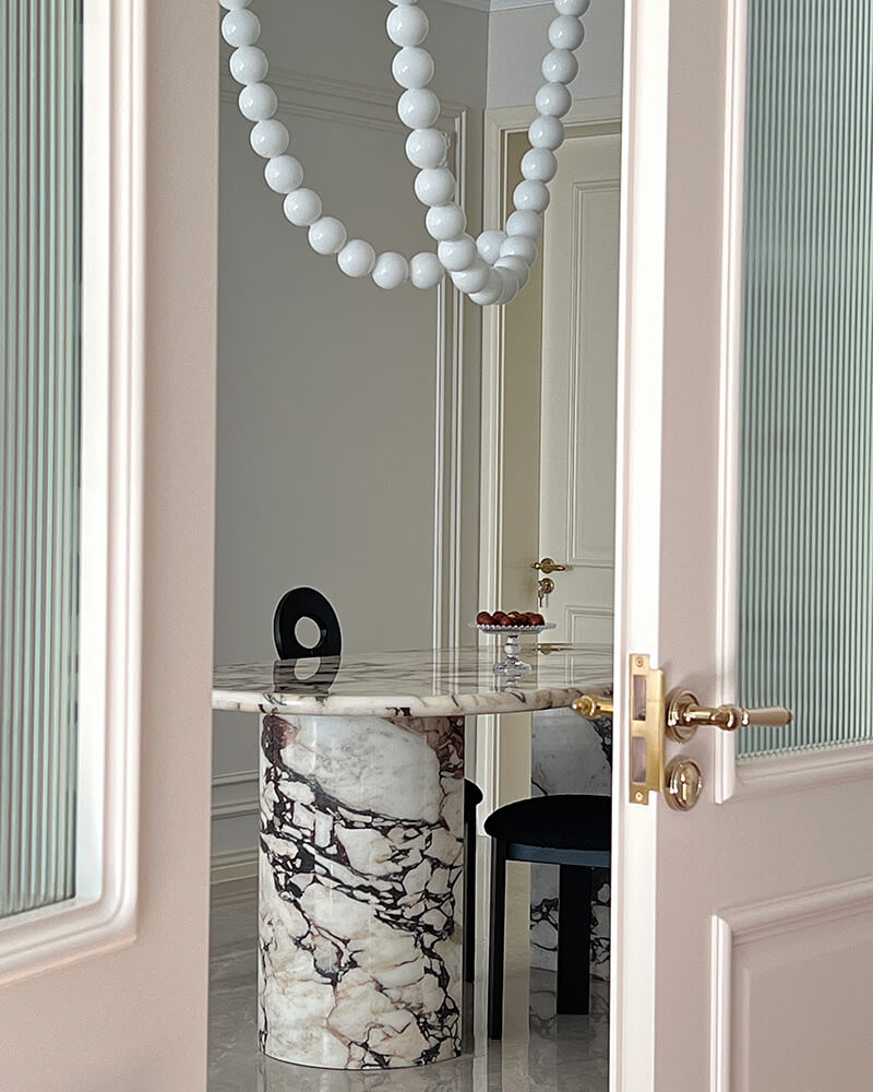 Calacatta Viola Marble Dining Table - Semi-cyl Base