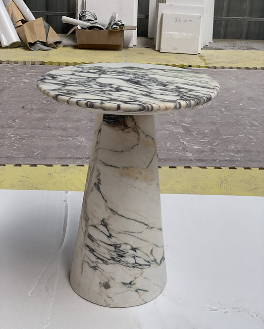 Calacatta Viola Marble Matte Tapered Base Side Table