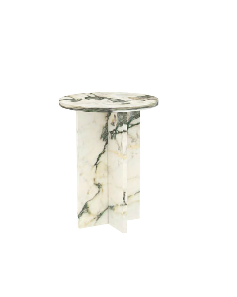 Natural Marble Cross Base Round Side Table