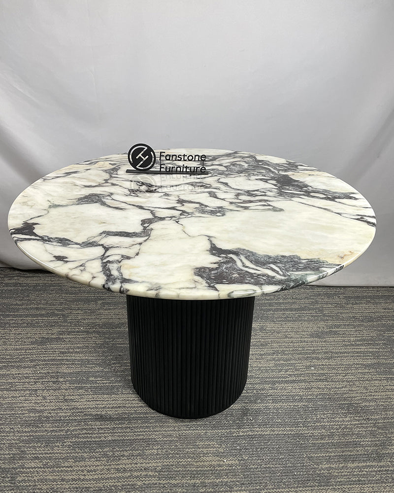 Calacatta Viola Wooden Petal Base Dining Table
