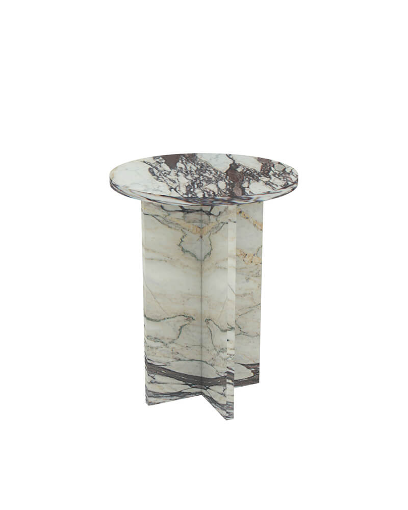 Natural Marble Cross Base Round Side Table