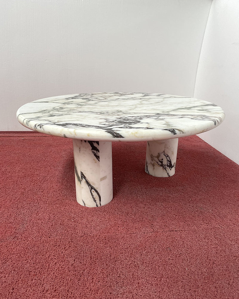 Natural Marble Round Coffee Table - Cylinder Base